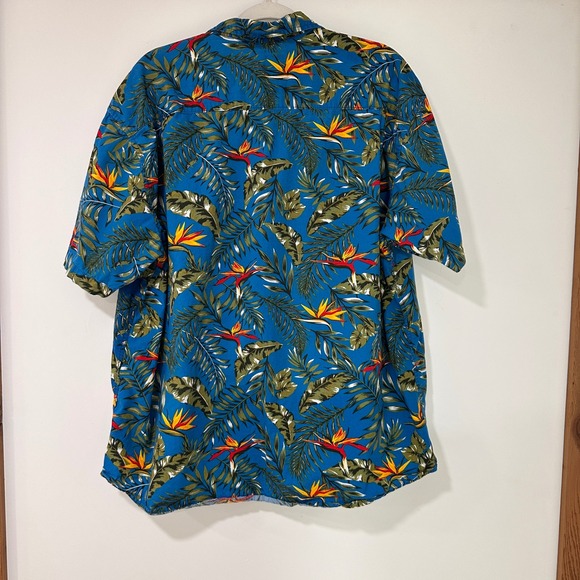 Free Planet Tropical Bird of Paradise Shirt Mens 2X Blue Cotton Aloha - Picture 3 of 7